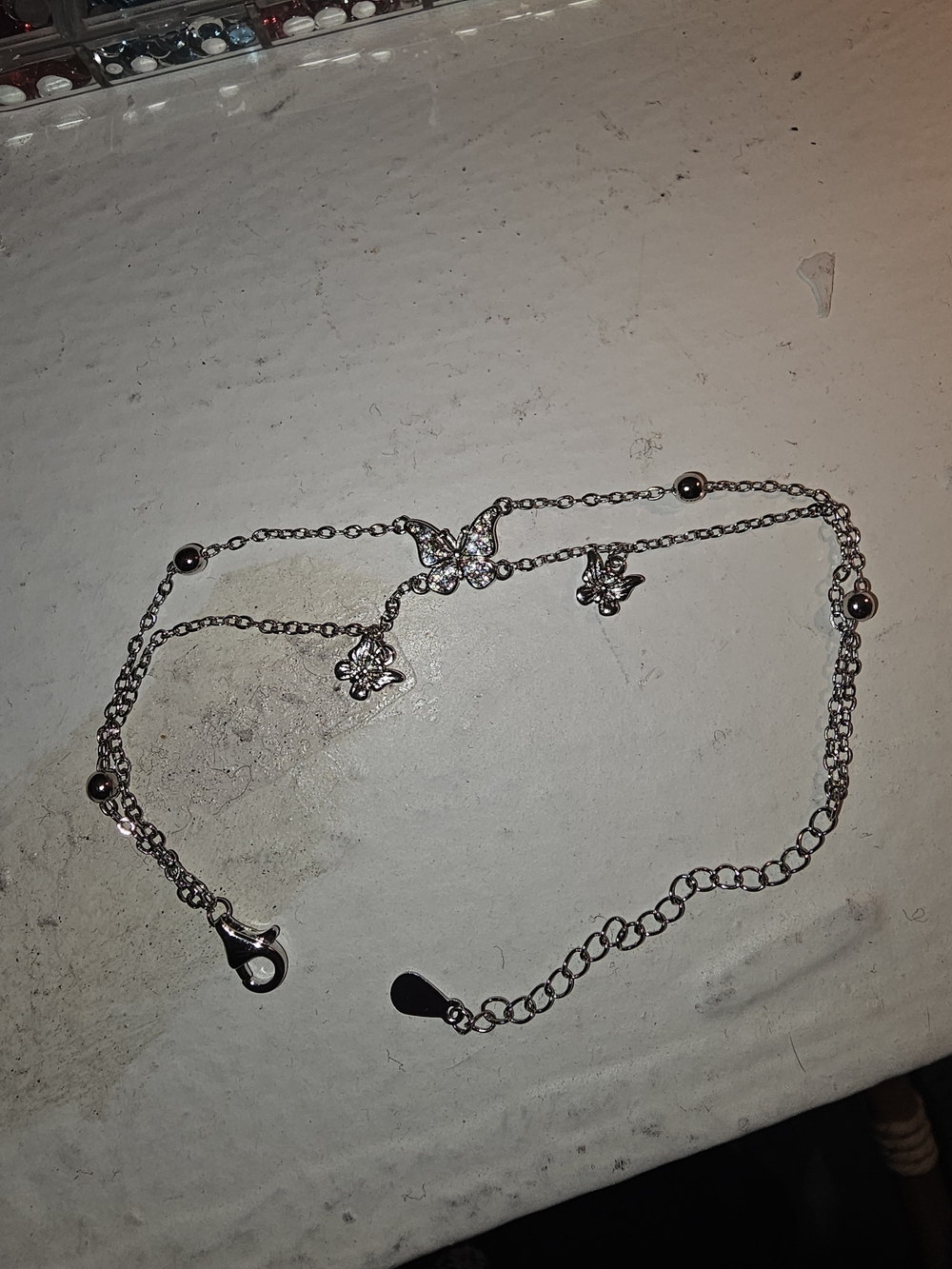 925 Silver Butterfly Charm Bracelet with Clear Stones